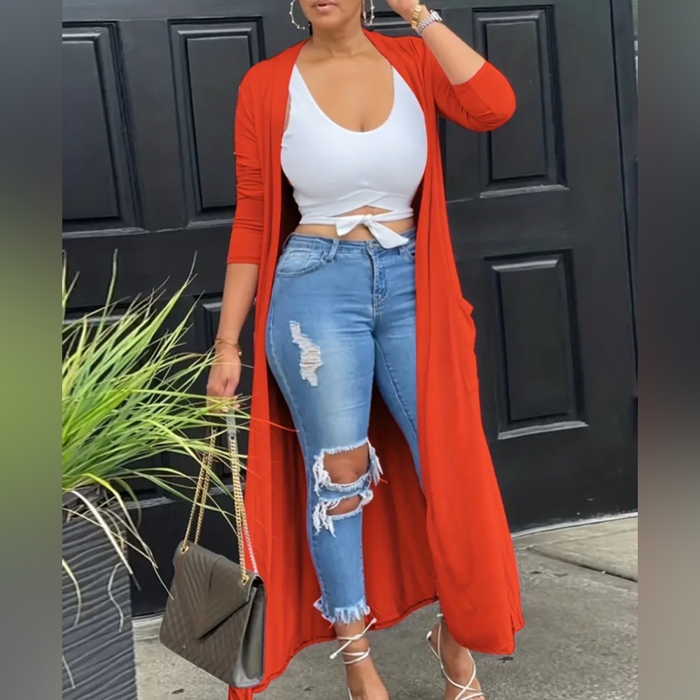 Red lightweight, long duster